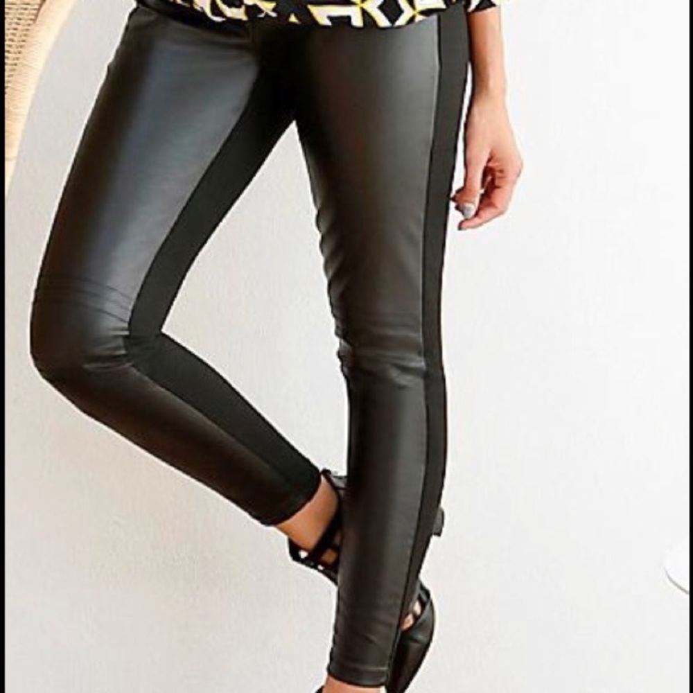 Black leather front paneled leggings